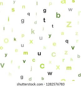 Light Green, Yellow vector seamless layout with latin alphabet. Abstract illustration with colored latin alphabet. Texture for window blinds, curtains.