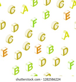 Light Green, Yellow vector seamless background with 3D signs of alphabet. Abstract illustration with 3D ABC symbols. Template for business cards, websites.