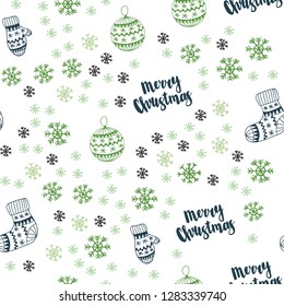 Light Green, Yellow vector seamless layout with bright snowflakes, balls, socks, mittens. Colorful illustration with xmas symbols. Pattern for trendy fabric, wallpapers.