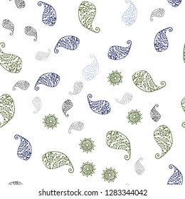 Light Green, Yellow vector seamless doodle pattern with leaves and flowers. Illustration with doodles on abstract template. Pattern for design of fabric, wallpapers.
