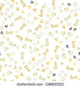 Light Green, Yellow vector seamless template with text LOVE YOU, hearts. Colorful illustration with quote LOVE YOU, hearts. Design for wallpaper, fabric makers.