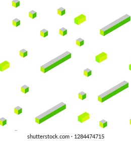 Light Green, Yellow vector seamless, isometric pattern in square style. Glitter abstract illustration with rectangular shapes. Pattern for design of fabric, wallpapers.