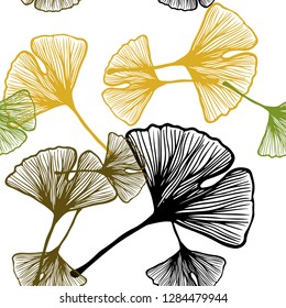 Light Green, Yellow vector seamless doodle background with leaves. Doodle illustration of leaves in Origami style with gradient. Texture for window blinds, curtains.