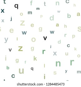 Light Green, Yellow vector seamless backdrop with english symbols. Shining illustration with ABC symbols on abstract template. Design for wallpaper, fabric makers.