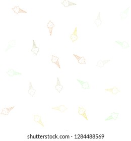 Light Green, Yellow vector seamless texture with delicious ice-cream. Beautiful colorful illustration with ice-cream cones. Doodle design for your business advert of cafes.