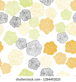 Light Green, Yellow vector seamless abstract backdrop with flowers. Colorful illustration in doodle style with flowers. Pattern for design of fabric, wallpapers.