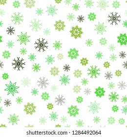 Light Green, Yellow vector seamless layout with bright snowflakes. Glitter abstract illustration with crystals of ice. Pattern for trendy fabric, wallpapers.
