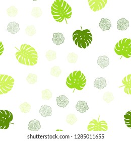 Light Green, Yellow vector seamless natural artwork with flowers, leaves. Leaves and flowers with gradient on white background. Template for business cards, websites.