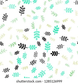 Light Green, Yellow vector seamless doodle layout with leaves, branches. Creative illustration in blurred style with leaves, branches. Template for business cards, websites.