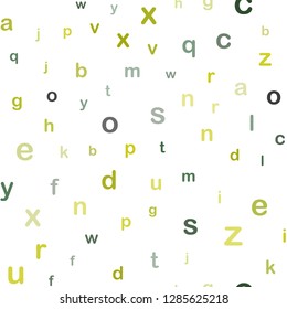Light Green, Yellow vector seamless background with signs of alphabet. Shining illustration with ABC symbols on abstract template. Template for business cards, websites.