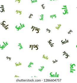 Light Green, Yellow vector seamless texture with selling simbols. Illustration with signs of sales on abstract template. Template for season sales, shopping ads.