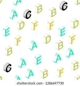 Light Green, Yellow vector seamless backdrop with 3D english symbols. Abstract illustration with 3D ABC symbols. Pattern for trendy fabric, wallpapers.