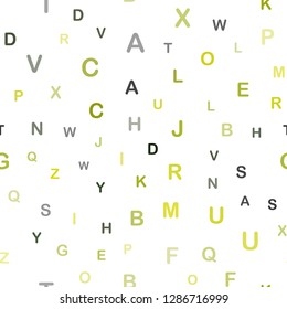 Light Green, Yellow vector seamless backdrop with english symbols. Shining illustration with ABC symbols on abstract template. Pattern for design of fabric, wallpapers.