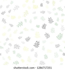 Light Green, Yellow vector seamless natural pattern with leaves, branches. Colorful illustration in doodle style with leaves, branches. Pattern for design of fabric, wallpapers.