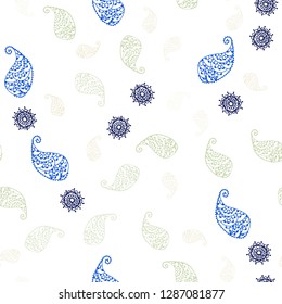 Light Green, Yellow vector seamless doodle background with leaves and flowers. An elegant bright illustration with leaves and flowers. Pattern for trendy fabric, wallpapers.