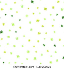 Light Green, Yellow vector seamless background with xmas snowflakes. Shining colorful illustration with snow in christmas style. Design for wallpaper, fabric makers.