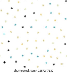 Light Green, Yellow vector seamless background with xmas snowflakes. Shining colorful illustration with snow on abstract template. Texture for window blinds, curtains.