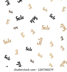 Light Green, Yellow vector seamless texture with selling simbols. Colored words of sales with gradient on white background. Backdrop for super sales on Black Friday.