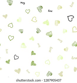 Light Green, Yellow vector seamless pattern with phrase LOVE YOU, hearts. Illustration with phrase LOVE YOU, hearts for valentine's day. Design for wallpaper, fabric makers.