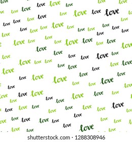 Light Green, Yellow vector seamless texture with words LOVE YOU. Decorative design in doodle style with text LOVE YOU. Design for textile, fabric, wallpapers.