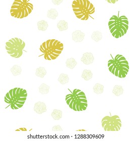 Light Green, Yellow vector seamless abstract backdrop with flowers, leaves. Decorative design in Indian style on white background. Texture for window blinds, curtains.