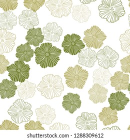 Light Green, Yellow vector seamless doodle background with flowers. Sketchy doodle flowers on white background. Design for textile, fabric, wallpapers.