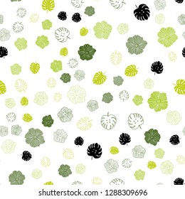 Light Green, Yellow vector seamless doodle background with leaves, flowers. An elegant bright illustration with leaves and flowers. Template for business cards, websites.
