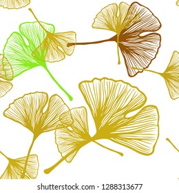 Light Green, Yellow vector seamless abstract pattern with leaves. Shining colored illustration with leaves in doodle style. Pattern for design of fabric, wallpapers.