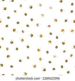 Light Green, Yellow vector seamless layout with coffee set. Glitter abstract backdrop with gradient mugs, coffee grains. Pattern for ad, booklets, leaflets of restaurants.