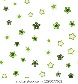 Light Green, Yellow vector seamless cover with small and big stars. Shining colored illustration with stars. Pattern for trendy fabric, wallpapers.