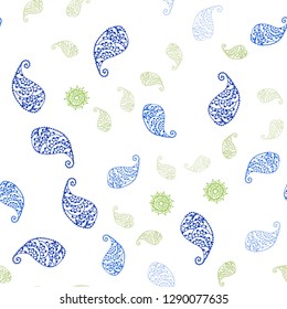 Light Green, Yellow vector seamless doodle backdrop with leaves and flowers. Abstract illustration with leaves, flowers in doodles style. Texture for window blinds, curtains.