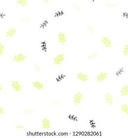 Light Green, Yellow vector seamless doodle template with leaves. Blurred decorative design in Indian style with leaves. Design for textile, fabric, wallpapers.