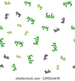Light Green, Yellow vector seamless pattern with sale signs. Colored words of sales with gradient on white background. Backdrop for mega promotions, discounts.