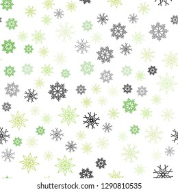 Light Green, Yellow vector seamless layout with bright snowflakes. Snow on blurred abstract background with gradient. Trendy design for wallpaper, fabric makers.