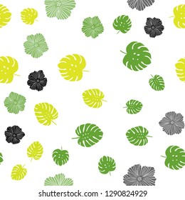 Light Green, Yellow vector seamless doodle texture with flowers, leaves. Glitter abstract illustration with leaves and flowers. Texture for window blinds, curtains.