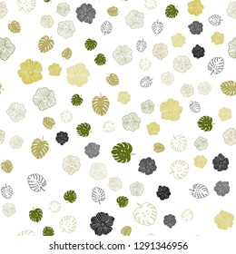 Light Green, Yellow vector seamless natural artwork with leaves, flowers. Modern abstract illustration with leaves and flowers. Pattern for design of fabric, wallpapers.