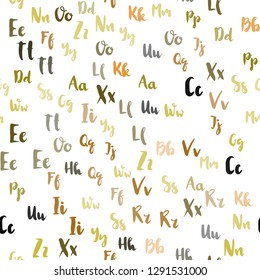 Light Green, Yellow vector seamless background with signs of alphabet. Modern geometrical illustration with ABC english symbols. Pattern for design of fabric, wallpapers.