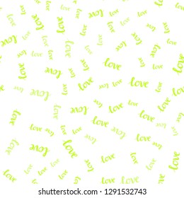 Light Green, Yellow vector seamless template with text LOVE YOU. Illustration with phrase LOVE YOU for valentine's day. Design for textile, fabric, wallpapers.