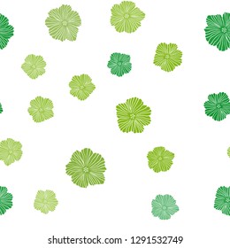 Light Green, Yellow vector seamless elegant wallpaper with flowers. Sketchy doodle flowers on white background. Texture for window blinds, curtains.