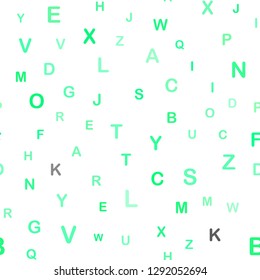 Light Green, Yellow vector seamless background with signs of alphabet. Modern geometrical illustration with ABC english symbols. Texture for window blinds, curtains.