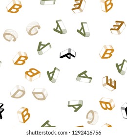 Light Green, Yellow vector seamless template with 3D isolated letters. Modern geometrical illustration with 3D ABC english symbols. Pattern for design of fabric, wallpapers.