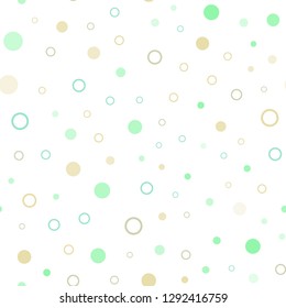 Light Green, Yellow vector seamless backdrop with dots. Blurred decorative design in abstract style with bubbles. Trendy design for wallpaper, fabric makers.
