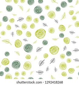 Light Green, Yellow vector seamless doodle texture with leaves and flowers. Creative illustration in blurred style with leaves, flowers. Template for business cards, websites.