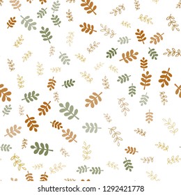 Light Green, Yellow vector seamless doodle background with leaves, branches. An elegant bright illustration with leaves and branches. Texture for window blinds, curtains.