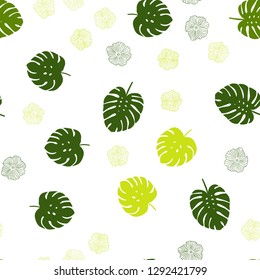 Light Green, Yellow vector seamless elegant background with flowers, leaves. Sketchy doodles on white background. Template for business cards, websites.