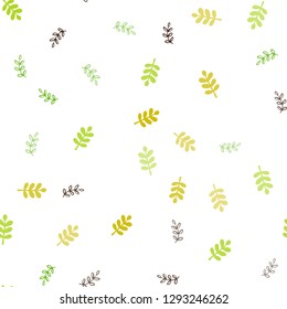 Light Green, Yellow vector seamless elegant template with leaves. Colorful abstract illustration with leaves in doodle style. Texture for window blinds, curtains.