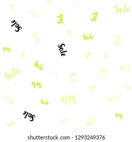 Light Green, Yellow vector seamless texture with selling prices 30, 50, 70 %. Colorful set of  percentage signs in simple style. Pattern for ads, posters, banners of sales.