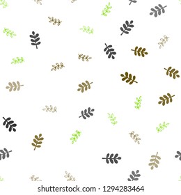 Light Green, Yellow vector seamless abstract pattern with leaves. Doodle illustration of leaves in Origami style with gradient. Template for business cards, websites.