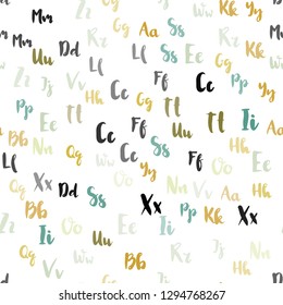 Light Green, Yellow vector seamless layout with latin alphabet. Modern geometrical illustration with ABC english symbols. Pattern for trendy fabric, wallpapers.