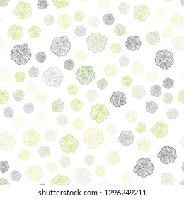 Light Green, Yellow vector seamless abstract background with flowers. Sketchy doodle flowers on white background. Pattern for design of fabric, wallpapers.